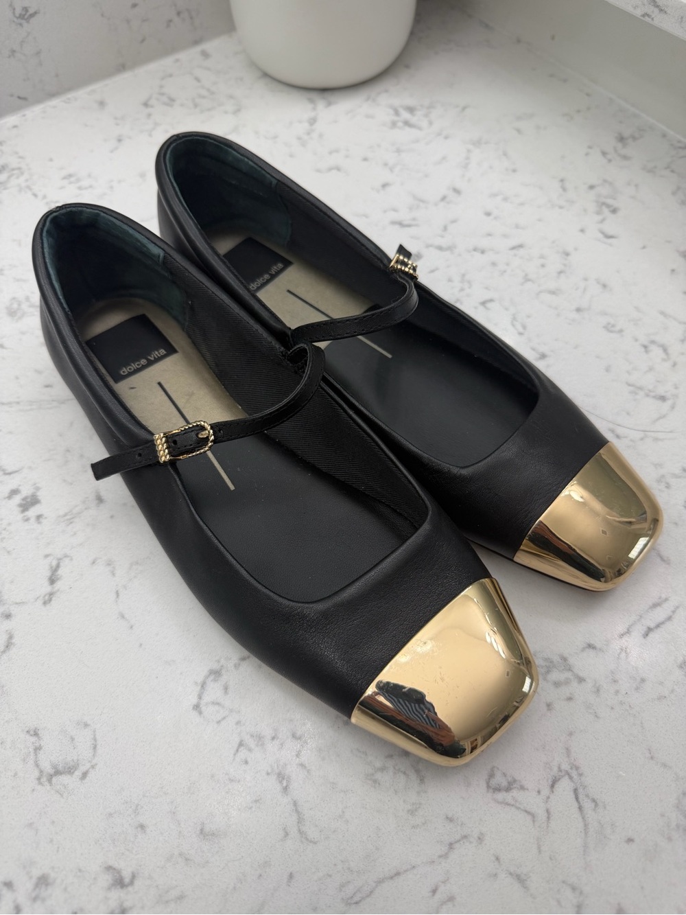 Dolce Vita Reyes Cap Toe Flats in Black and Gold
